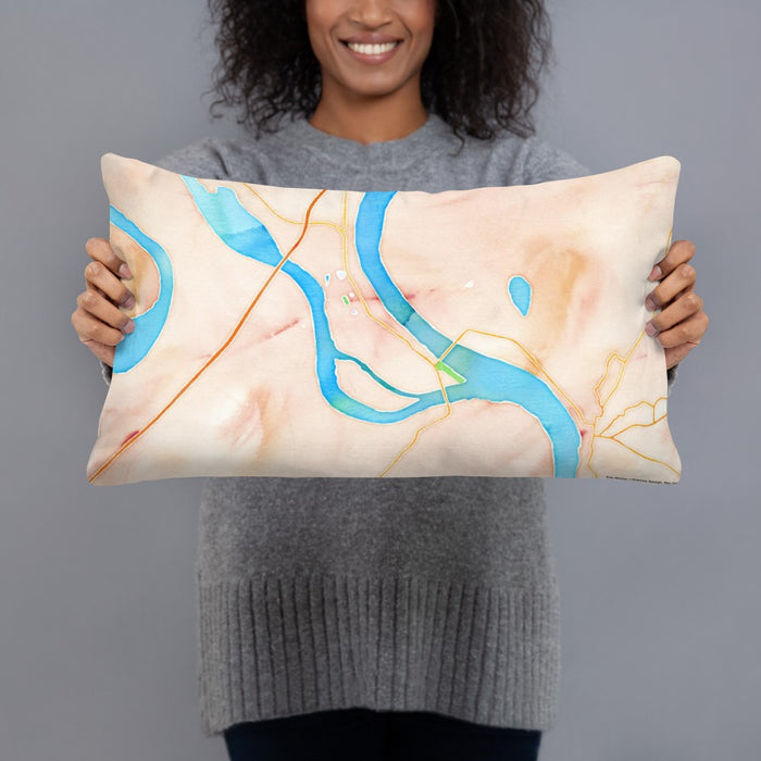 Person holding 20x12 Custom Cairo Illinois Map Throw Pillow in Watercolor