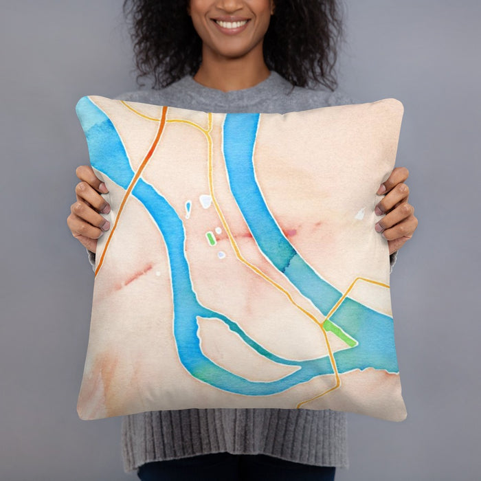 Person holding 18x18 Custom Cairo Illinois Map Throw Pillow in Watercolor