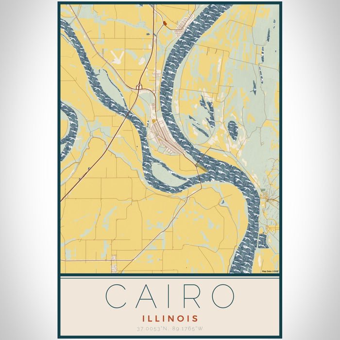 Cairo Illinois Map Print Portrait Orientation in Woodblock Style With Shaded Background