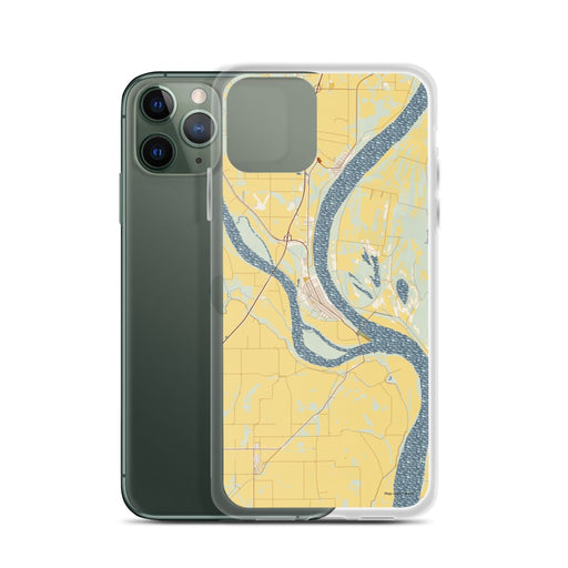 Custom Cairo Illinois Map Phone Case in Woodblock on Table with Laptop and Plant