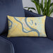 Custom Cairo Illinois Map Throw Pillow in Woodblock on Blue Colored Chair