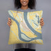 Person holding 18x18 Custom Cairo Illinois Map Throw Pillow in Woodblock