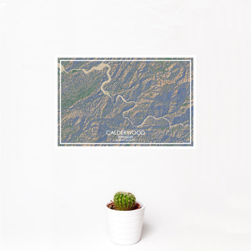 12x18 Calderwood Tennessee Map Print Landscape Orientation in Afternoon Style With Small Cactus Plant in White Planter
