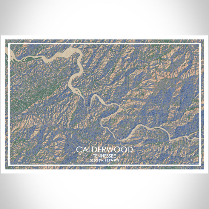 Calderwood Tennessee Map Print Landscape Orientation in Afternoon Style With Shaded Background
