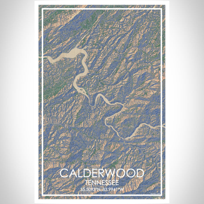Calderwood Tennessee Map Print Portrait Orientation in Afternoon Style With Shaded Background