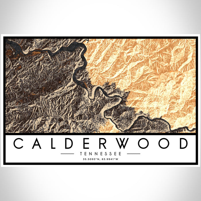 Calderwood Tennessee Map Print Landscape Orientation in Ember Style With Shaded Background