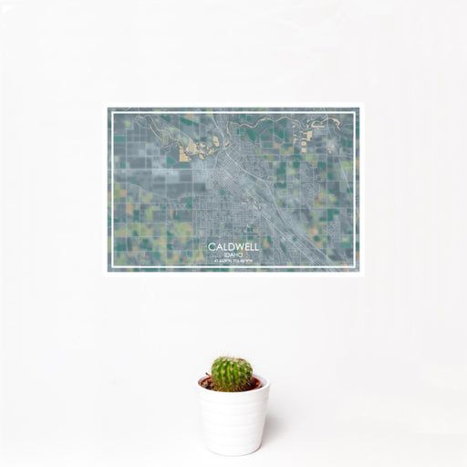 12x18 Caldwell Idaho Map Print Landscape Orientation in Afternoon Style With Small Cactus Plant in White Planter