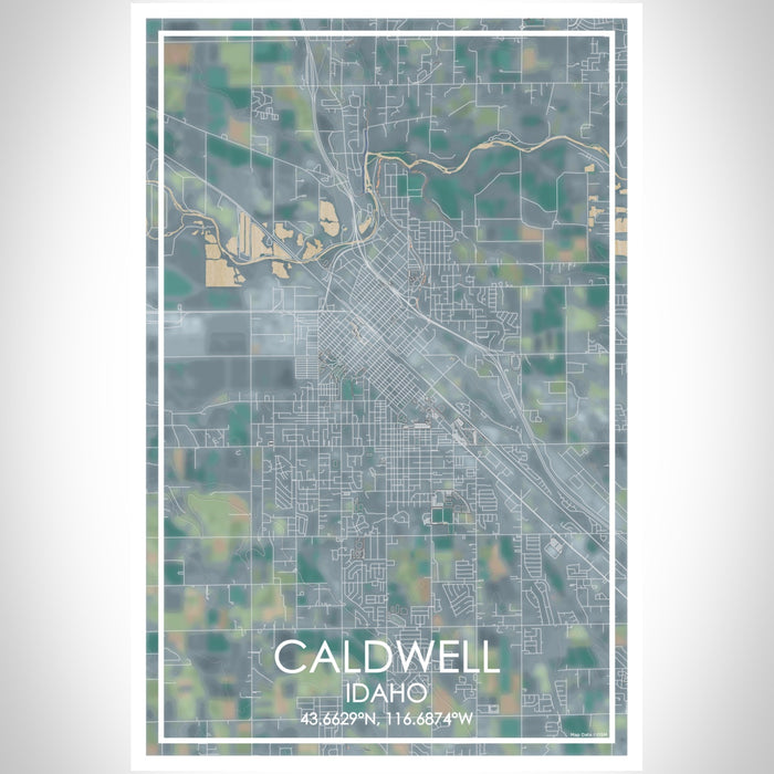 Caldwell Idaho Map Print Portrait Orientation in Afternoon Style With Shaded Background