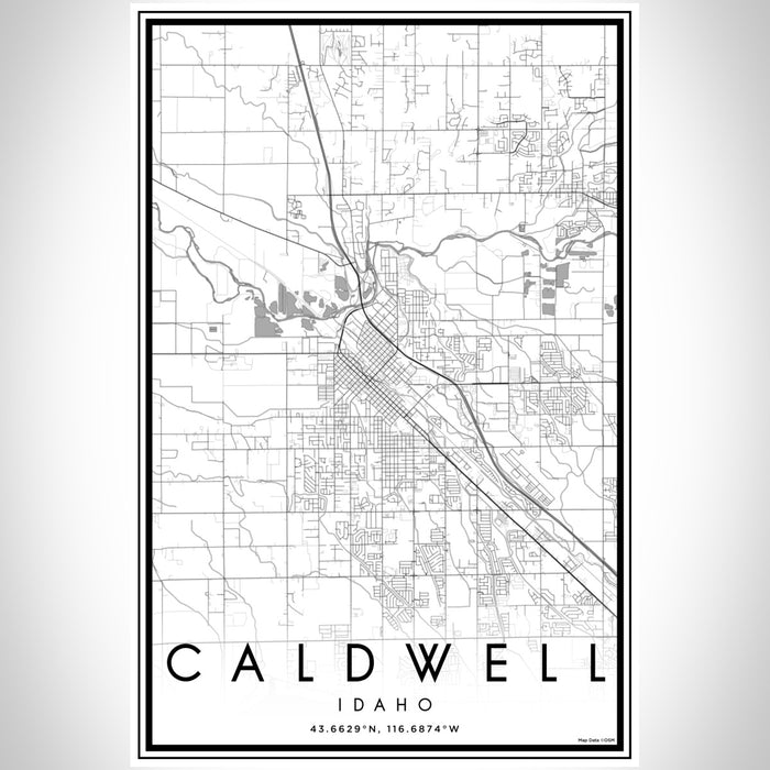 Caldwell Idaho Map Print Portrait Orientation in Classic Style With Shaded Background