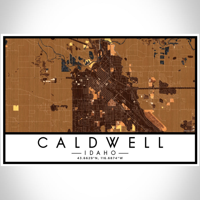 Caldwell Idaho Map Print Landscape Orientation in Ember Style With Shaded Background