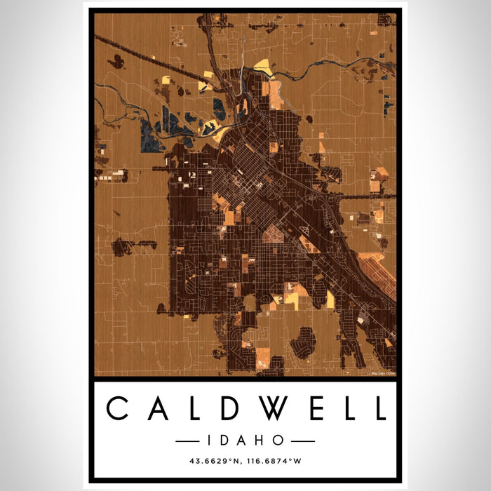 Caldwell Idaho Map Print Portrait Orientation in Ember Style With Shaded Background