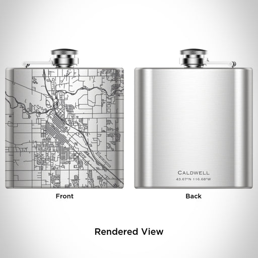 Rendered View of Caldwell Idaho Map Engraving on 6oz Stainless Steel Flask