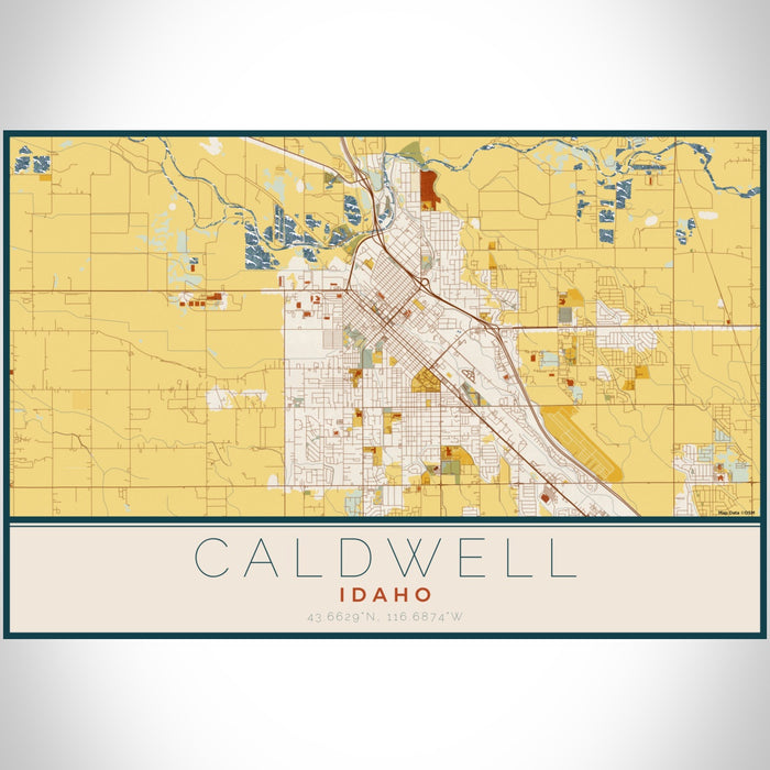 Caldwell Idaho Map Print Landscape Orientation in Woodblock Style With Shaded Background