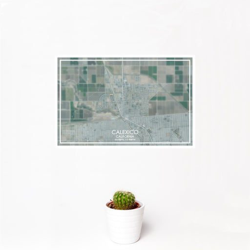 12x18 Calexico California Map Print Landscape Orientation in Afternoon Style With Small Cactus Plant in White Planter