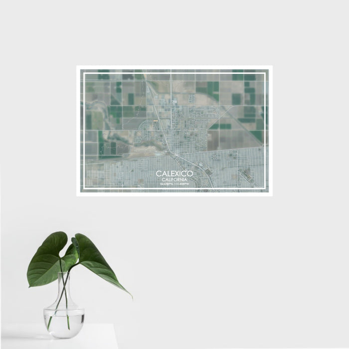 16x24 Calexico California Map Print Landscape Orientation in Afternoon Style With Tropical Plant Leaves in Water