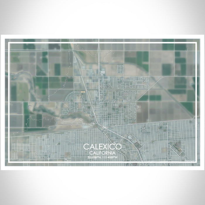 Calexico California Map Print Landscape Orientation in Afternoon Style With Shaded Background