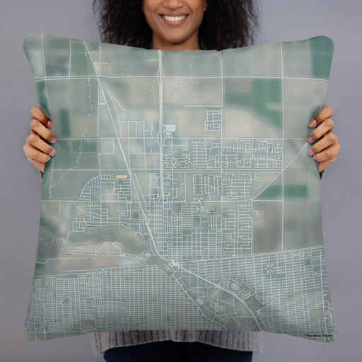 Person holding 22x22 Custom Calexico California Map Throw Pillow in Afternoon
