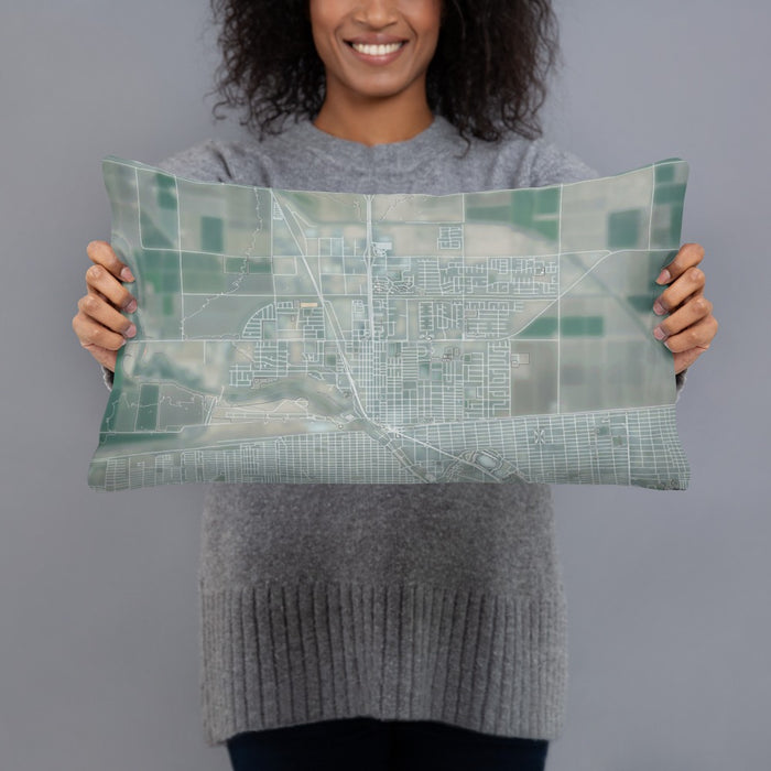 Person holding 20x12 Custom Calexico California Map Throw Pillow in Afternoon