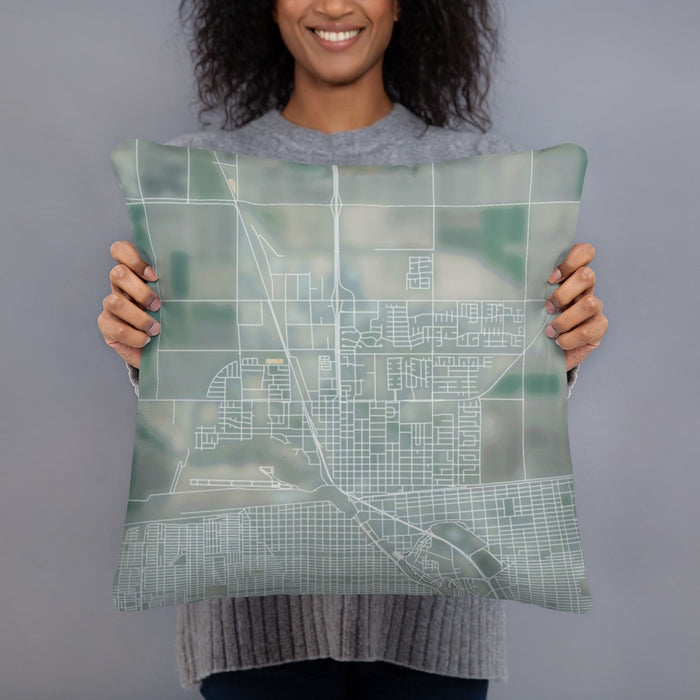 Person holding 18x18 Custom Calexico California Map Throw Pillow in Afternoon