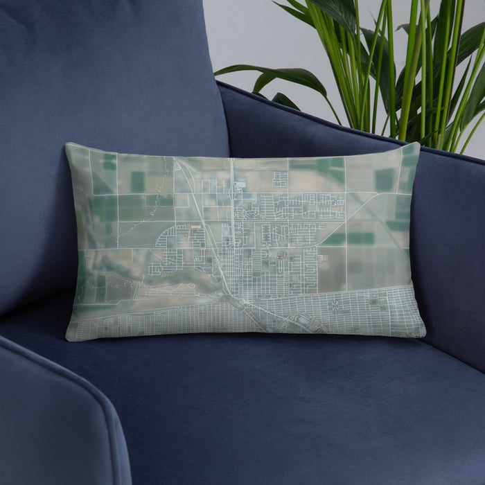 Custom Calexico California Map Throw Pillow in Afternoon on Blue Colored Chair