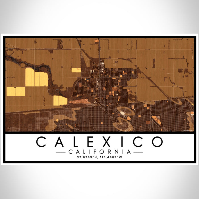 Calexico California Map Print Landscape Orientation in Ember Style With Shaded Background