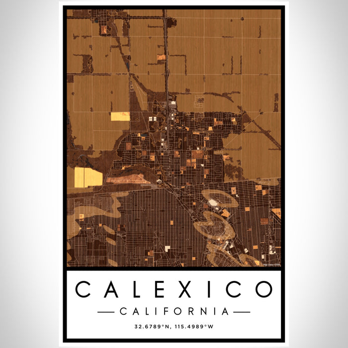 Calexico California Map Print Portrait Orientation in Ember Style With Shaded Background