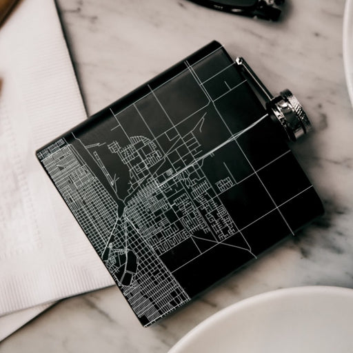 Calexico California Custom Engraved City Map Inscription Coordinates on 6oz Stainless Steel Flask in Black