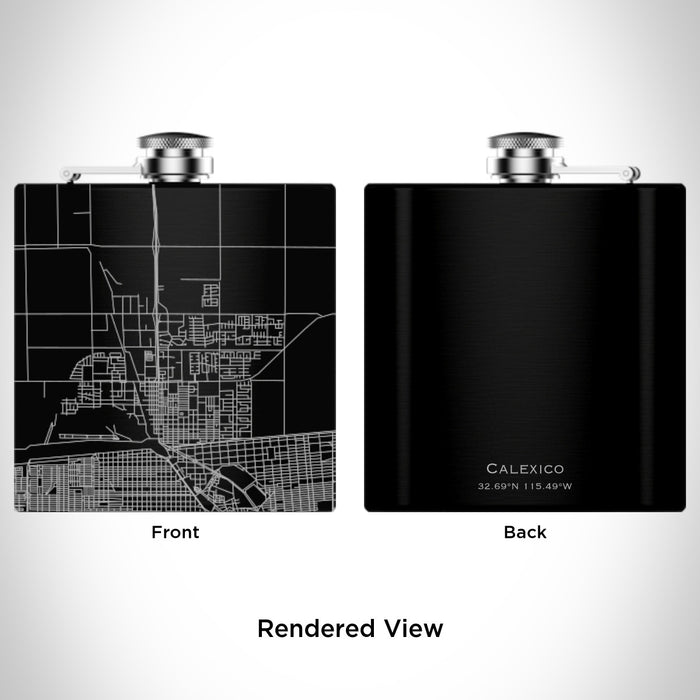 Rendered View of Calexico California Map Engraving on 6oz Stainless Steel Flask in Black