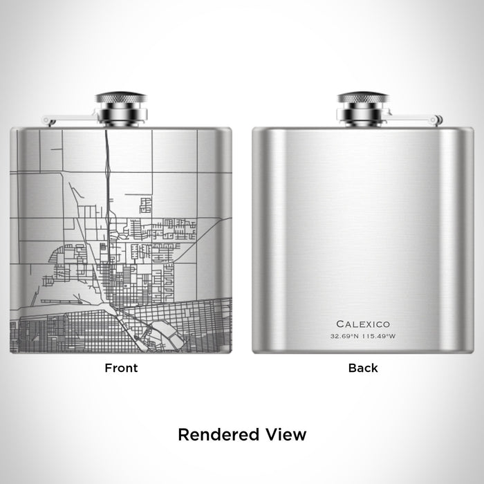 Rendered View of Calexico California Map Engraving on 6oz Stainless Steel Flask