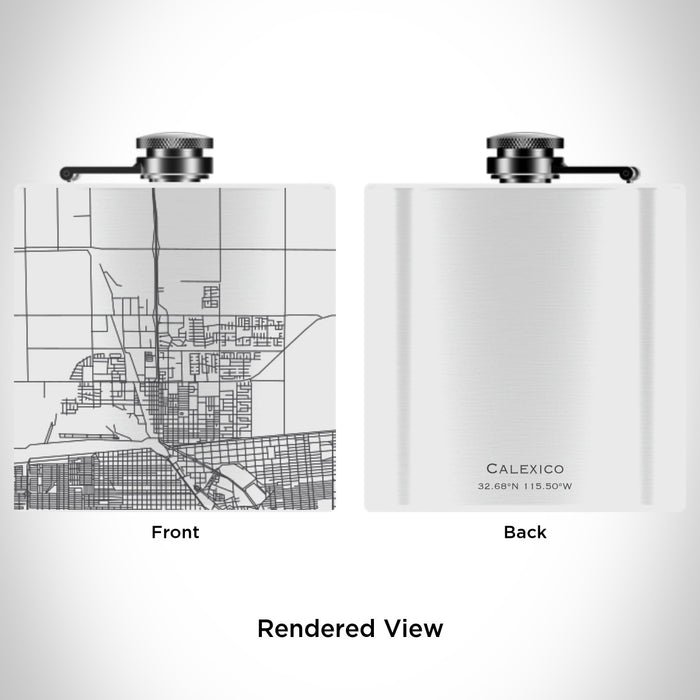 Rendered View of Calexico California Map Engraving on 6oz Stainless Steel Flask in White