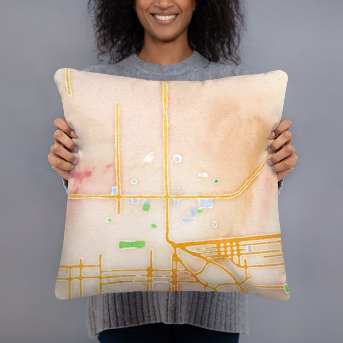 Person holding 18x18 Custom Calexico California Map Throw Pillow in Watercolor