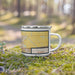 Right View Custom Calexico California Map Enamel Mug in Woodblock on Grass With Trees in Background