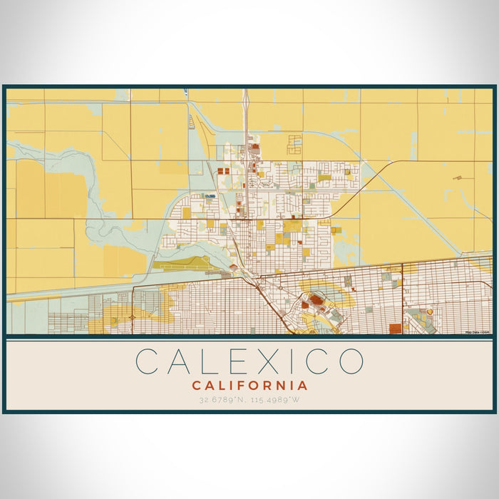 Calexico California Map Print Landscape Orientation in Woodblock Style With Shaded Background