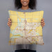 Person holding 18x18 Custom Calexico California Map Throw Pillow in Woodblock