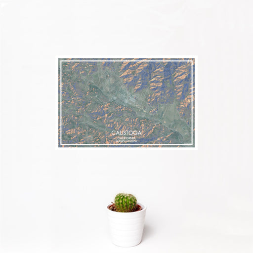12x18 Calistoga California Map Print Landscape Orientation in Afternoon Style With Small Cactus Plant in White Planter