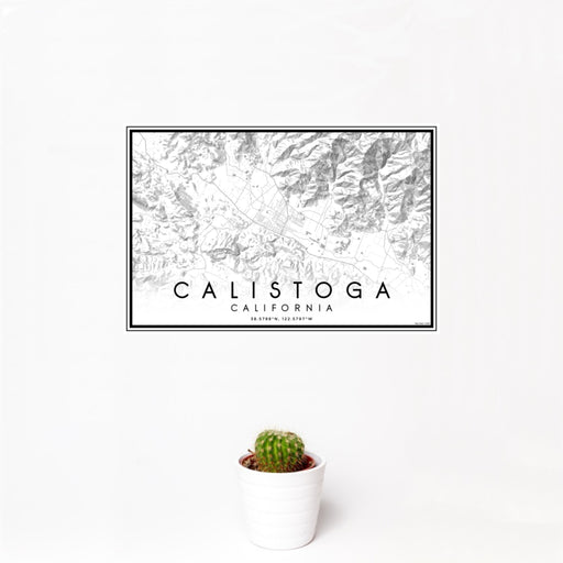 12x18 Calistoga California Map Print Landscape Orientation in Classic Style With Small Cactus Plant in White Planter