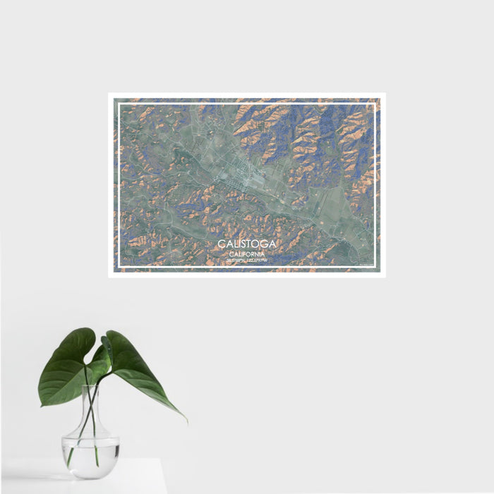 16x24 Calistoga California Map Print Landscape Orientation in Afternoon Style With Tropical Plant Leaves in Water