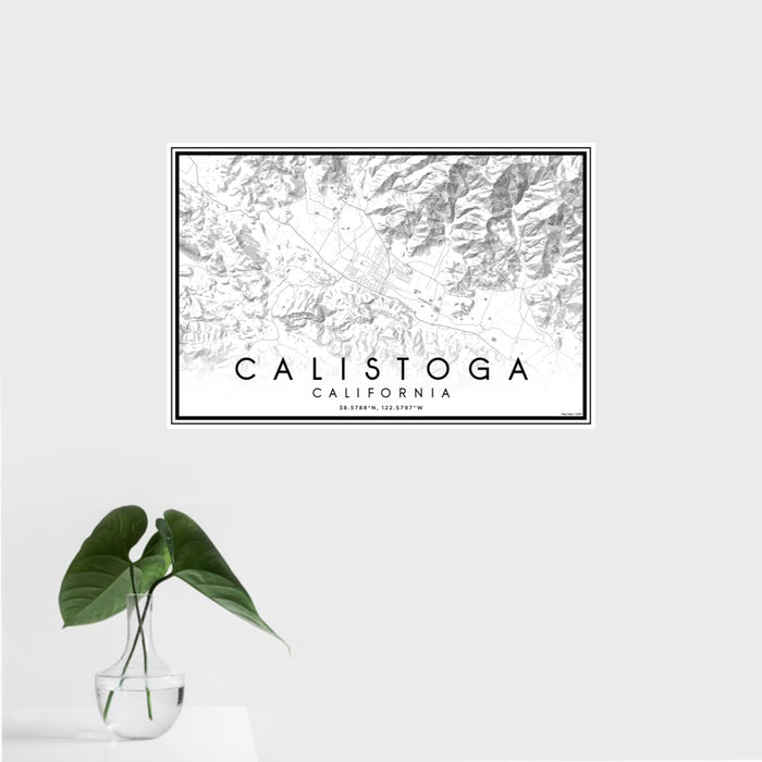 16x24 Calistoga California Map Print Landscape Orientation in Classic Style With Tropical Plant Leaves in Water