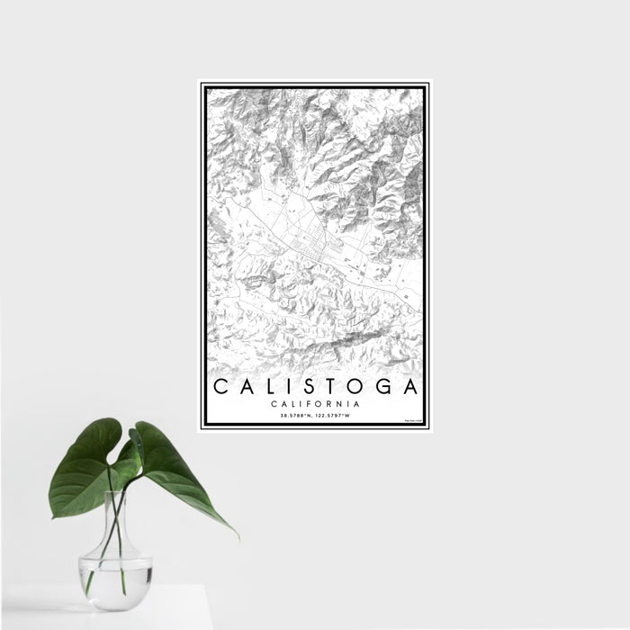 16x24 Calistoga California Map Print Portrait Orientation in Classic Style With Tropical Plant Leaves in Water