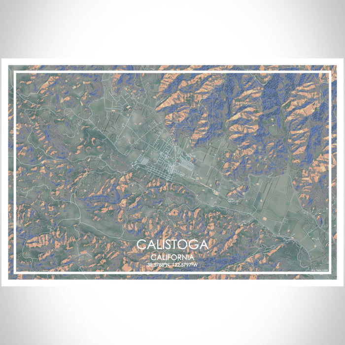 Calistoga California Map Print Landscape Orientation in Afternoon Style With Shaded Background
