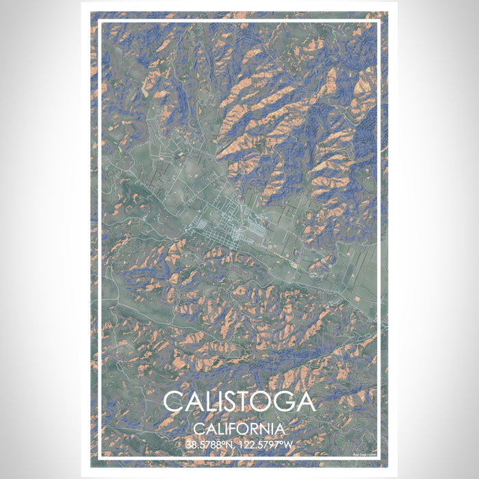 Calistoga California Map Print Portrait Orientation in Afternoon Style With Shaded Background