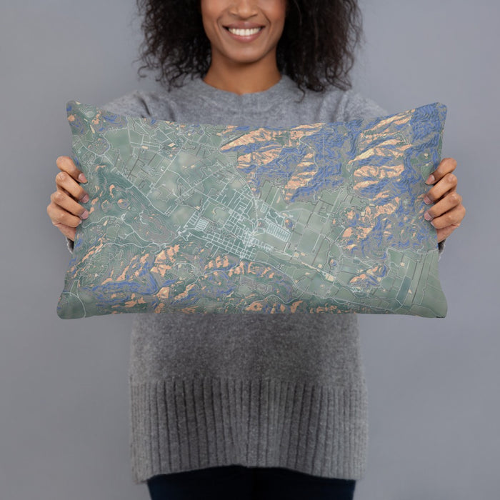 Person holding 20x12 Custom Calistoga California Map Throw Pillow in Afternoon