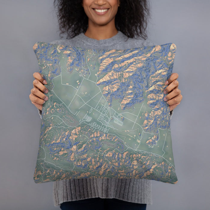 Person holding 18x18 Custom Calistoga California Map Throw Pillow in Afternoon