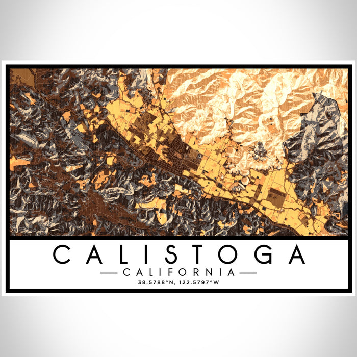 Calistoga California Map Print Landscape Orientation in Ember Style With Shaded Background
