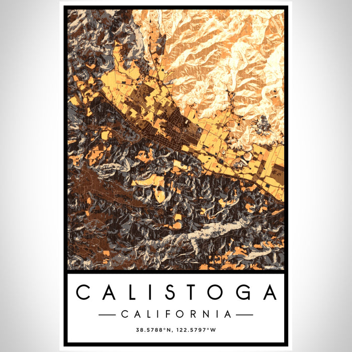 Calistoga California Map Print Portrait Orientation in Ember Style With Shaded Background