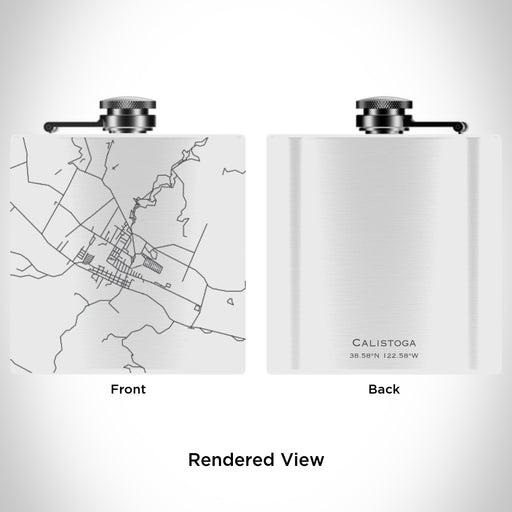 Rendered View of Calistoga California Map Engraving on 6oz Stainless Steel Flask in White
