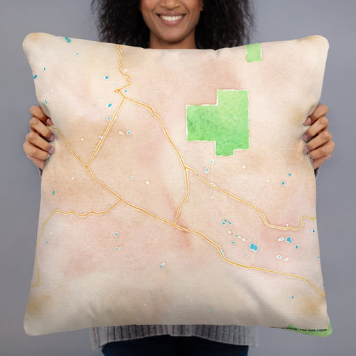 Person holding 22x22 Custom Calistoga California Map Throw Pillow in Watercolor