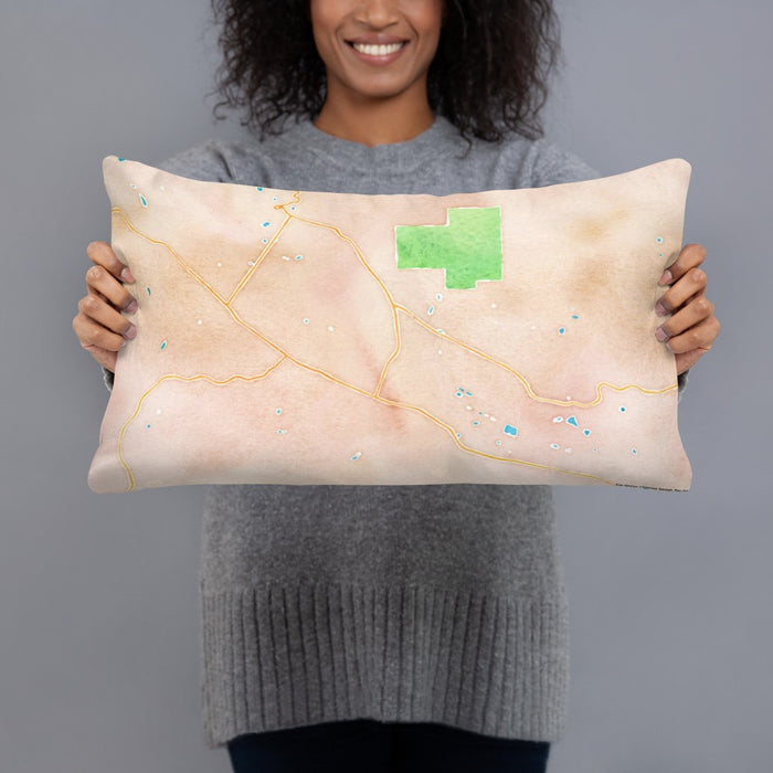 Person holding 20x12 Custom Calistoga California Map Throw Pillow in Watercolor