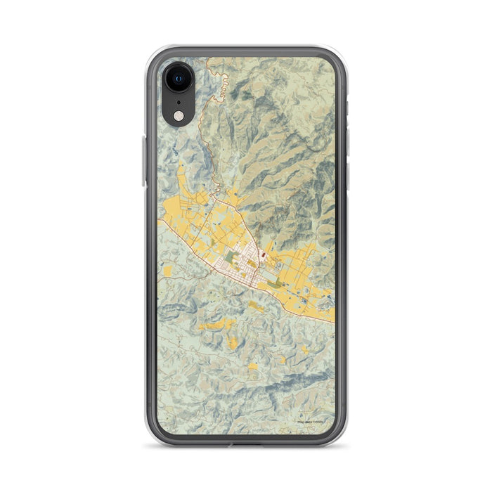 Custom iPhone XR Calistoga California Map Phone Case in Woodblock