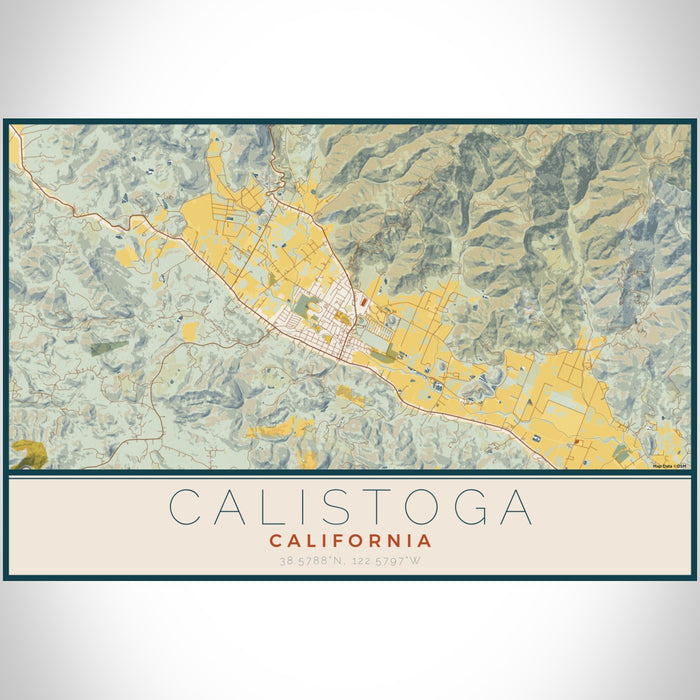 Calistoga California Map Print Landscape Orientation in Woodblock Style With Shaded Background